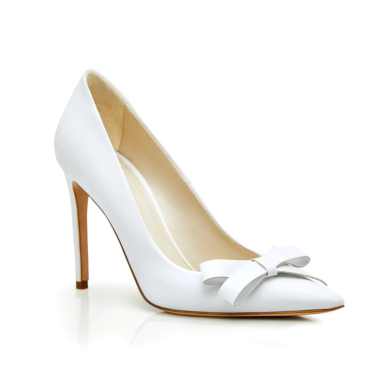 Classic bridal stiletto pumps made of genuine white leather - BRAVOMODA